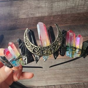 Rainbow quartz raw crystal tiara